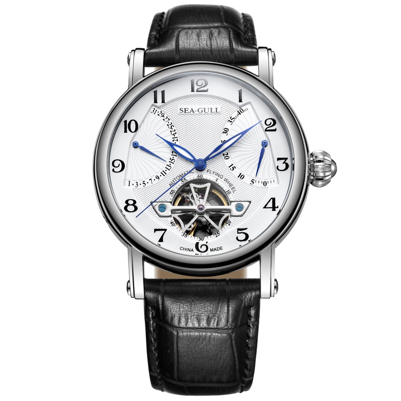 海鸥表（SEAGULL）男士镂空多功能自动 机械表 皮带防水男表腕表飞轮表819.317 飞轮系列