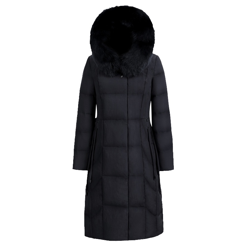 雪中飞2019冬季女士连帽毛领简约中长款羽绒服