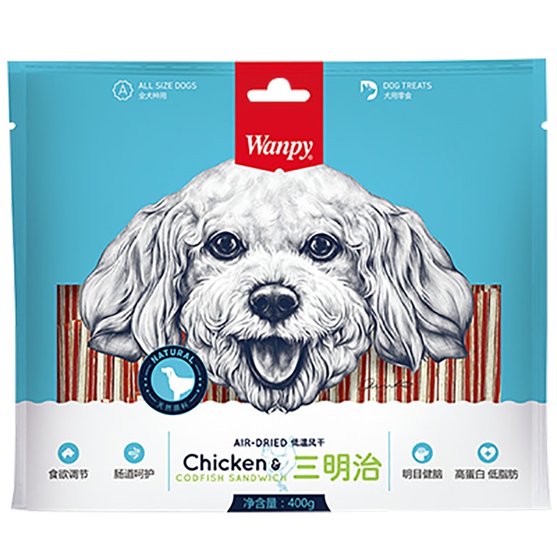 Wanpy顽皮狗零食犬用三明治400g训狗奖励零食狗狗肉干肉片磨牙