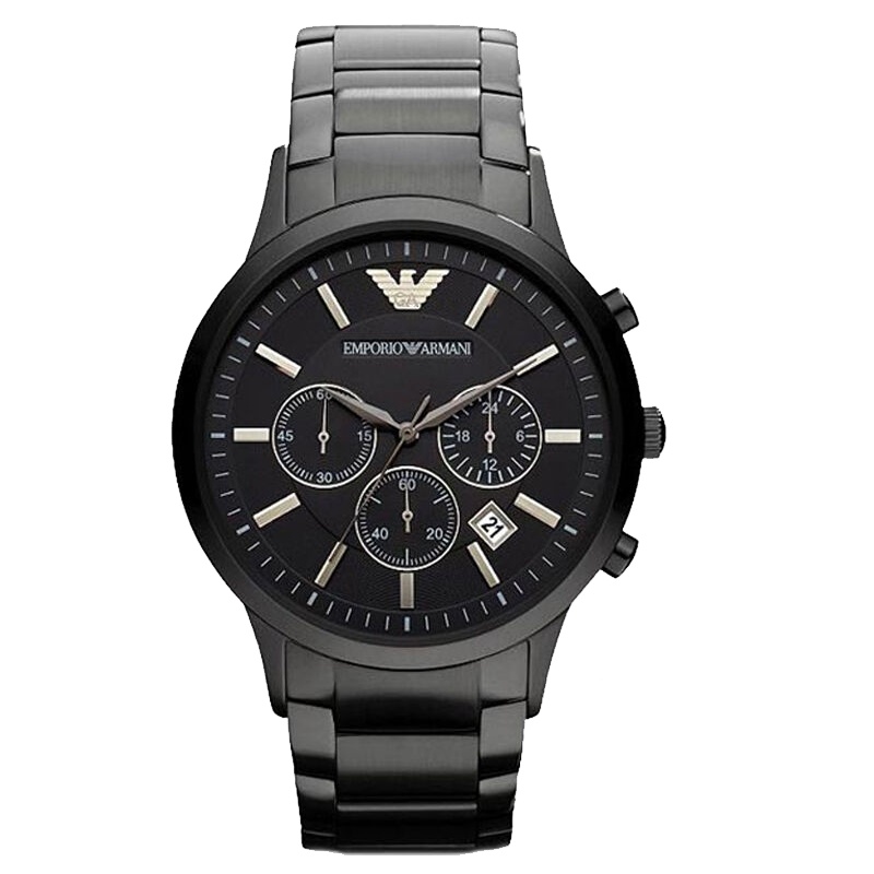 阿玛尼（ARMANI）三眼六针圆盘钢带石英男士腕表 AR2453 黑色