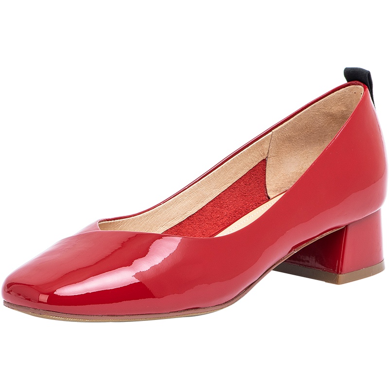 百田森新款浅口奶奶鞋女真皮正装职业鞋女真皮粗跟单鞋女