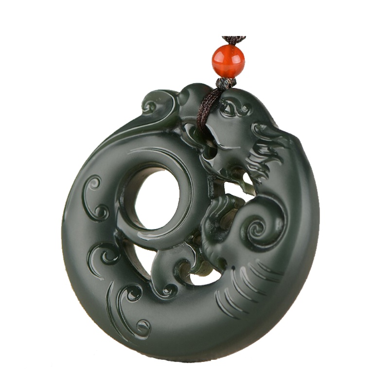 臻玉盈天然和田玉吊坠男款玉石挂件浅青玉细料山水意境牌悟道龙牌 附送证书 自戴送人民族风