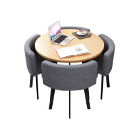 尔迈 洽谈桌椅组合小圆桌休闲桌椅店铺接待桌椅 一桌四椅+灰色(布椅)原木圆桌