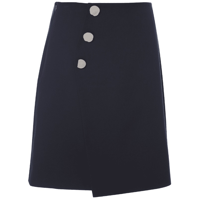 欧昵雪纽扣不规则半身裙女通勤OL气质高腰短裙A字裙