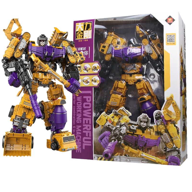锦江变形玩具金刚合体拖斗吊铲挖掘机推土机器人GT大力神工程搅拌车汽车组合套装模型六合体机器人