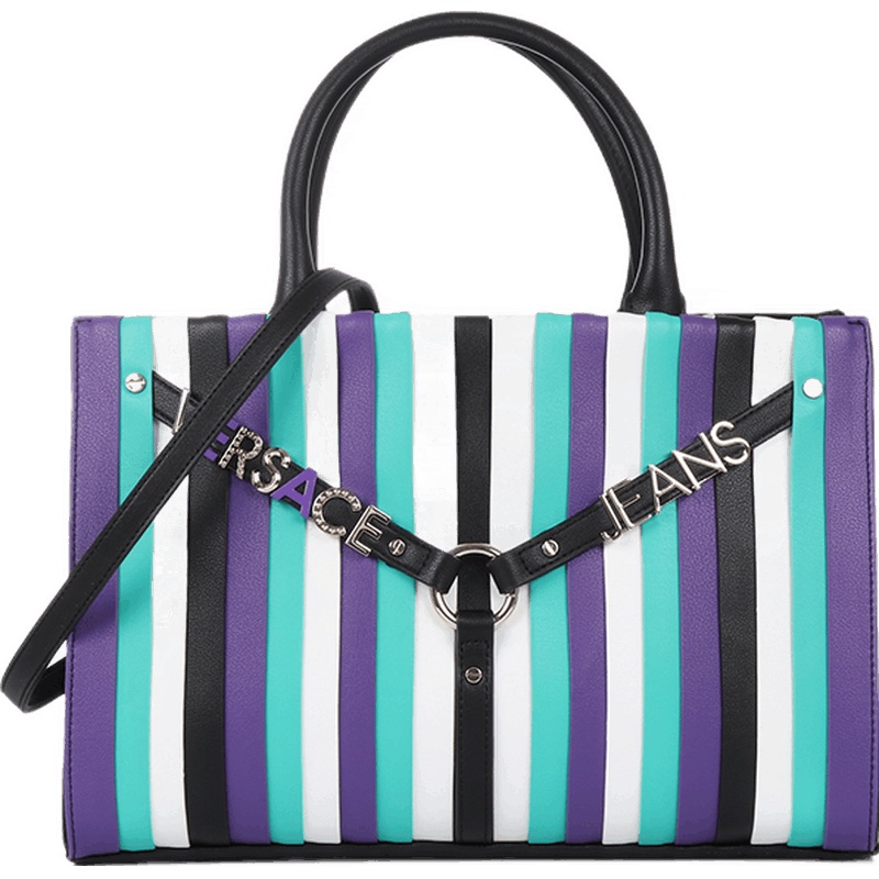 Versace JEANS 范思哲 女士聚酯纤维条纹手提单肩包 E1VTBBL5 70887