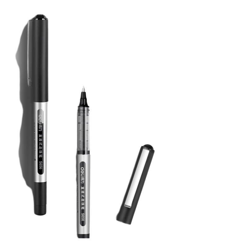 得力 0.5mm直液式走珠签字笔 学生中性笔 办公文具用品 12支/盒 S656 黑色