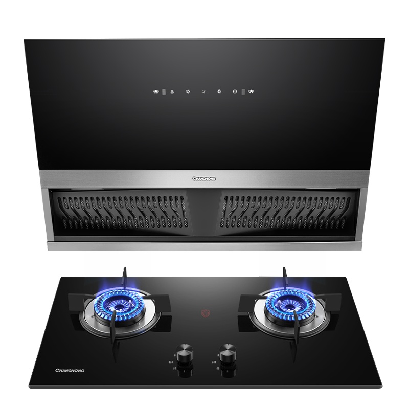 长虹J311+C02液化气抽油烟机燃气灶套餐家用厨房大吸力套装侧吸式自动清洗玻璃面板吸油烟机