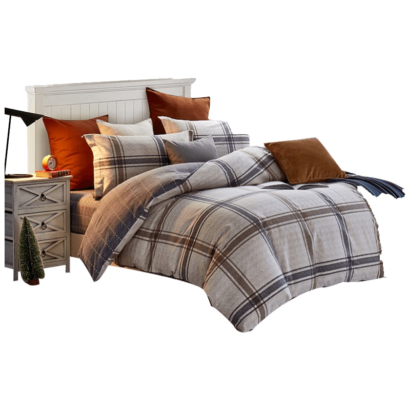 维科家纺秋冬新款简约条纹纯棉加厚磨毛四件套ins风床上用品1.5