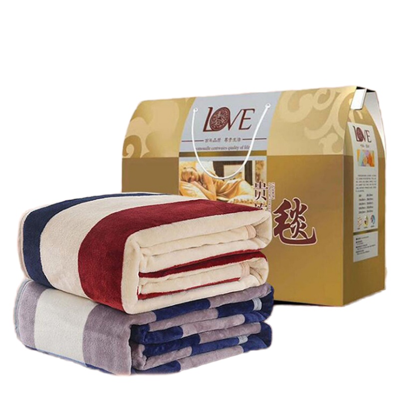 春秋季珊瑚法兰绒毛毯礼盒装