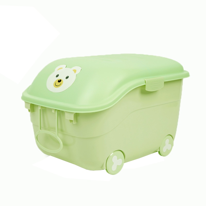 DuDi/青蛙嘟迪 母婴幼儿童玩具收纳箱塑料整理箱滑轮有盖卡通后备箱储物零食箱 绿色