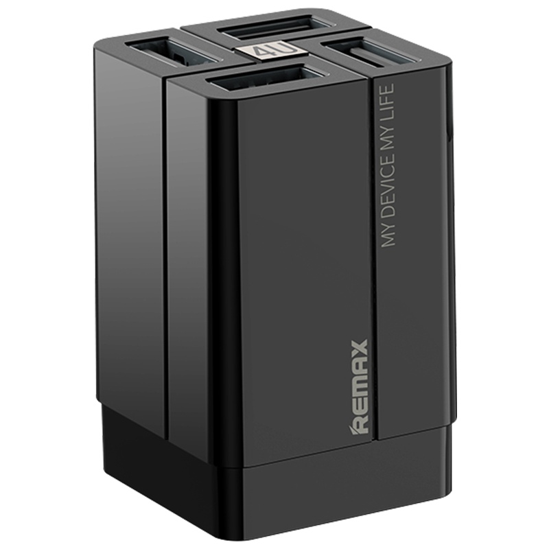 REMAX万福3.4A 4USB多功能充电头 直充电源充电器折叠插头4U适配器 黑色