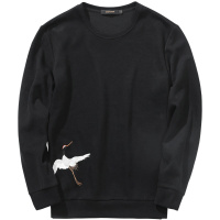 千纸鹤男士外套2019秋季新款时尚经典圆领白鹤刺绣卫衣男潮15137