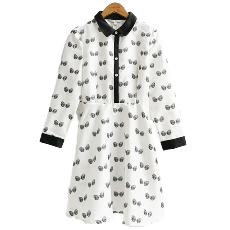 【福利款】拉夏贝尔UlifeStyle秋季新款通勤时尚印花翻领长袖短款连衣裙女