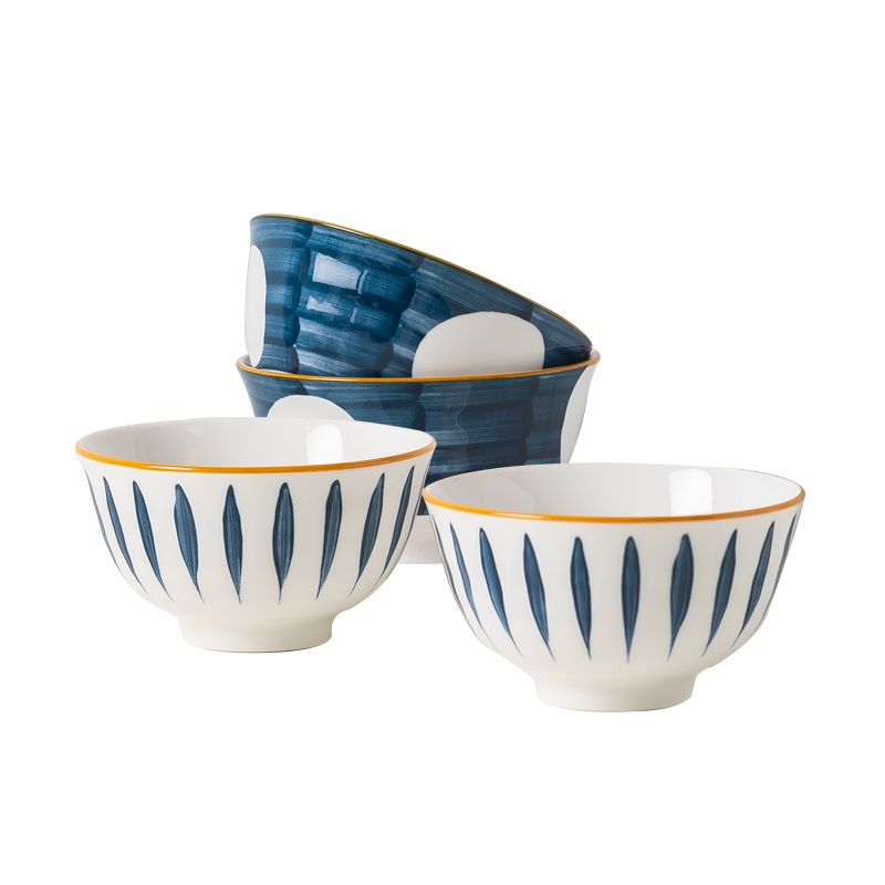 麦可可 日式家用景德镇陶瓷餐具个性创意碗碟汤碗饭碗水果沙拉碗4.5英寸碗4个装