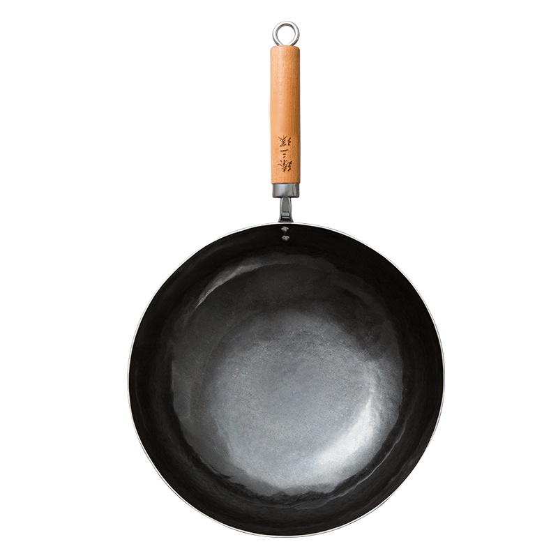臻三环舌尖上的中国章丘铁锅直营手工锻打无涂层炒菜锅不粘锅圆底炒勺 轻音古法烤蓝30cm