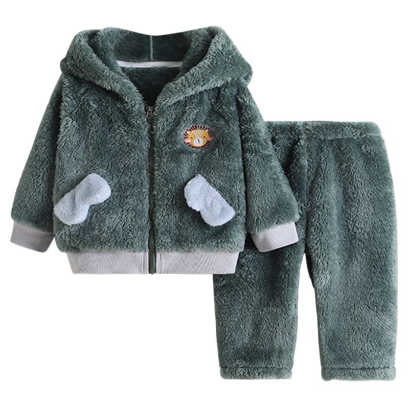 南极人儿童法兰绒睡衣冬款加绒男秋冬季家居服