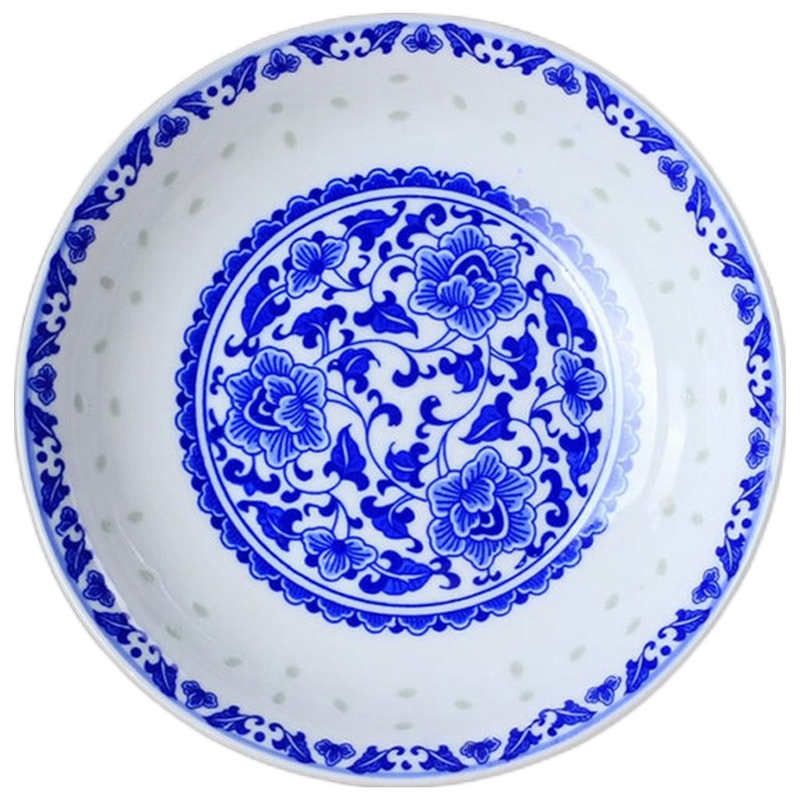 LICHEN 景德镇青花玲珑瓷器餐具菜盘子 釉下彩陶瓷碗盘勺碟自由搭配 三朵牡丹花8英寸汤盘 一个