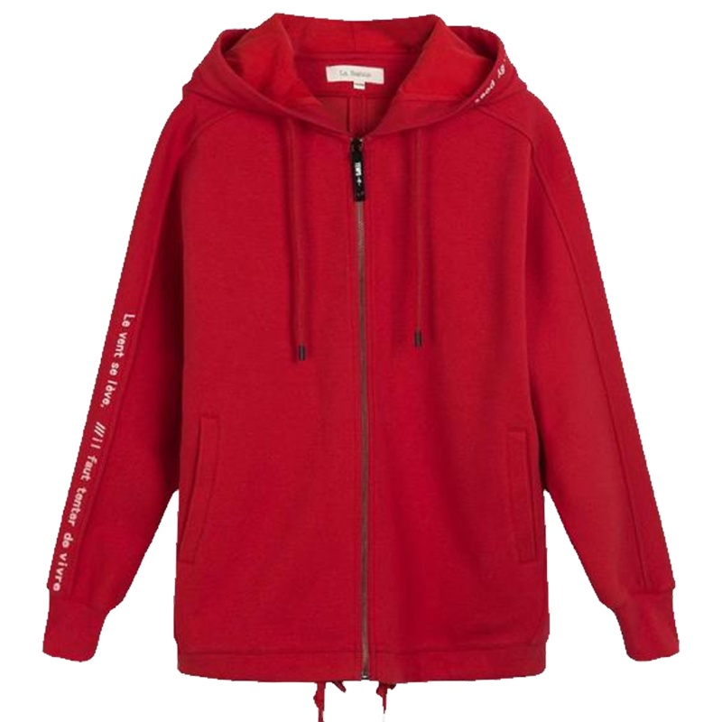 【热卖】拉贝缇红色连帽卫衣女装2019新款春季流行短款外套宽松ins潮60006429