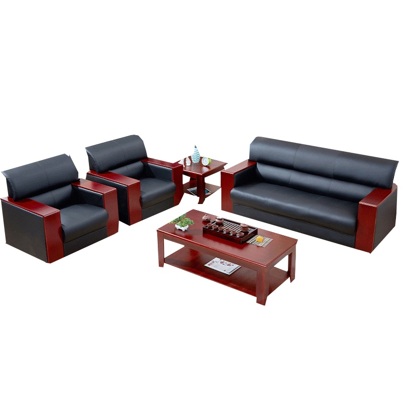 鑫金虎 办公沙发办公室沙发茶几组合简约现代三人位真皮洽谈商务接待沙发