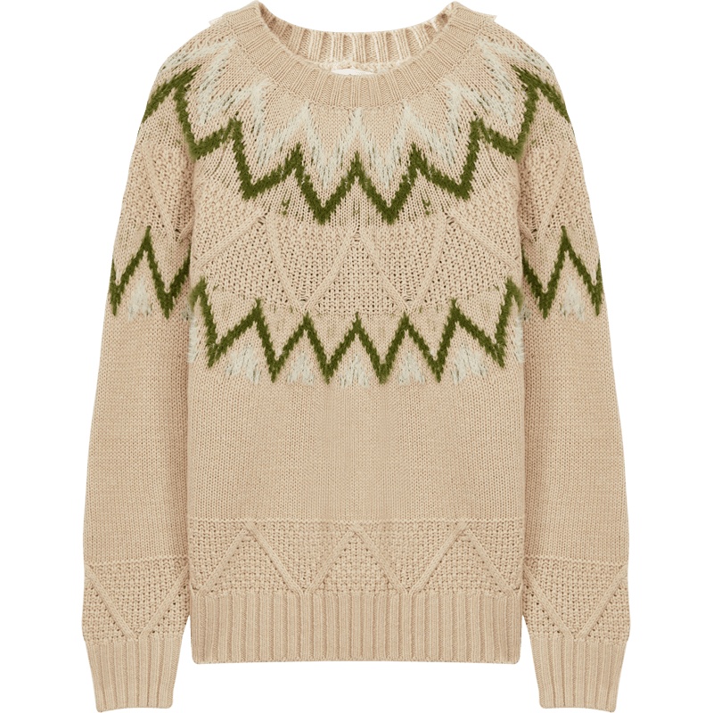 [1件5折价:85]美特斯邦威圆领长袖毛衫女宽松新款冬季简约费尔岛提花毛衣女