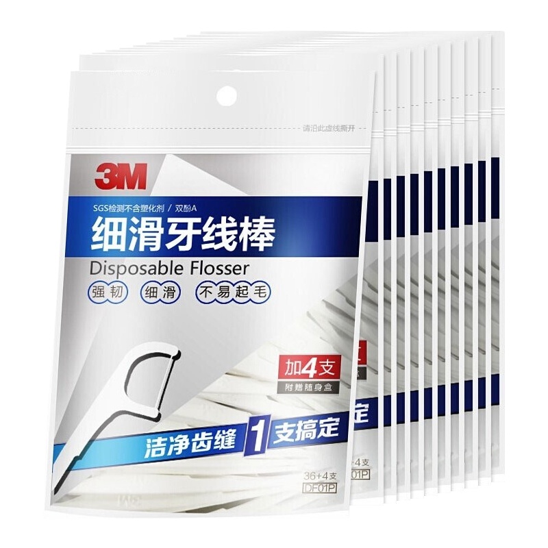 3M细滑牙线棒弓形牙齿牙缝护理清洁齿缝高拉力家庭装(36+4支装)10包装