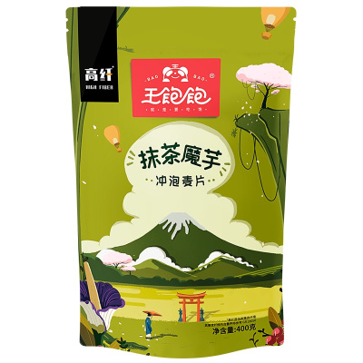 王饱饱抹茶魔芋羹燕冲泡麦片谷物代餐400g