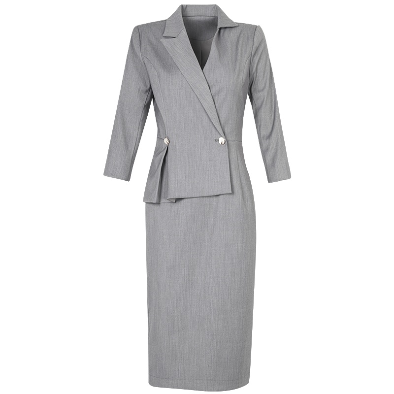 晚白2021春季新品时尚简约通勤纯色修身职业单件西装裙连衣裙女