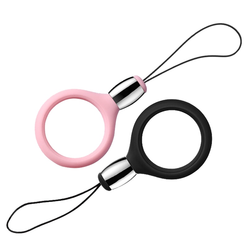 ESCASE[两只装]手机指环挂绳手指扣防摔落手机挂饰苹果7p/8p/max/se2等手机钱包U盘钥匙挂饰硅胶软款黑+粉