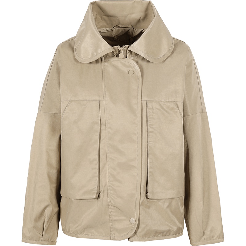 艾莱依2019秋季新款时尚宽松收腰大翻领外套女短款601814048