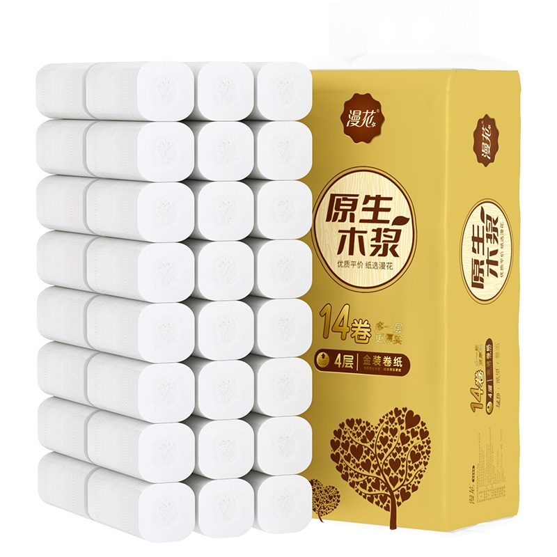 漫花 14卷700g 家用卫生纸 原木无芯卷筒纸 母婴适用