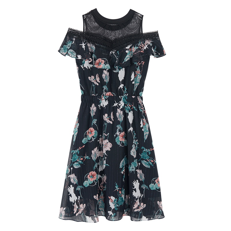 马克华菲女装2019夏新款无袖中长款碎花连裤连衣裙