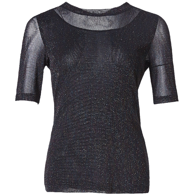 LIEDOW蕾朵2019夏季新款修身雪纺衫时尚黑色短袖t恤女透视女上衣