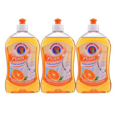 大公鸡头 意大利进口浓缩洗洁精 厨房餐具清洗 洗涤剂香橙味500ml*3瓶 可洗果蔬