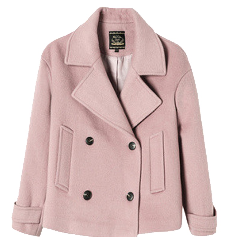 【专柜同款】拉夏贝尔 毛呢外套女装秋冬季新款韩版宽松双排扣短款呢子大衣30084195