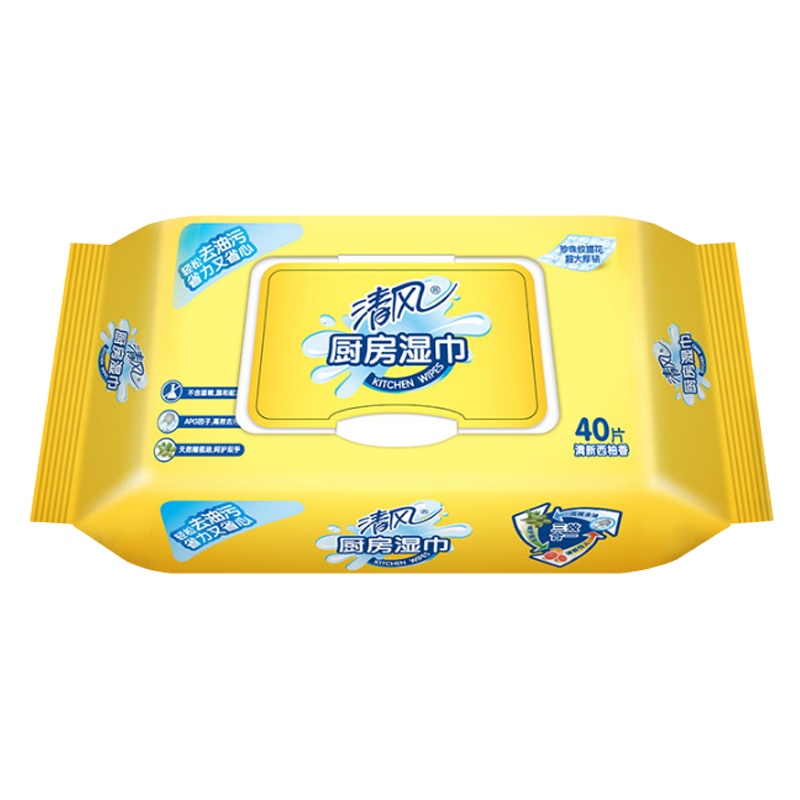 清风厨房湿巾湿纸巾40片*12包整箱卫生清洁用纸厨房去油污抽取式家用装