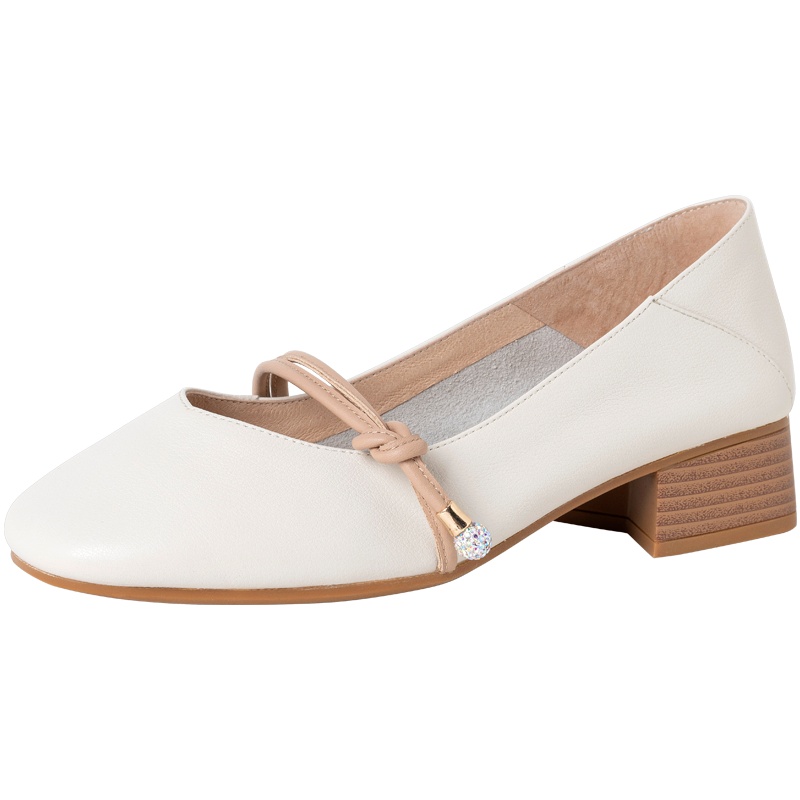 百田森商场同款玛丽珍鞋新款高跟复古木纹粗跟简约单鞋女