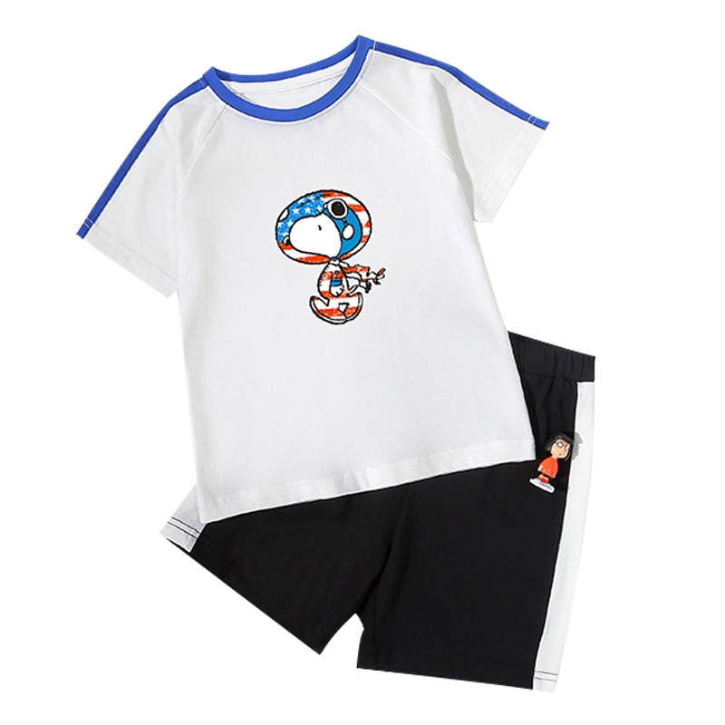 史努比童装男童短袖套装夏季新款儿童短t短裤两件套婴儿夏天衣服