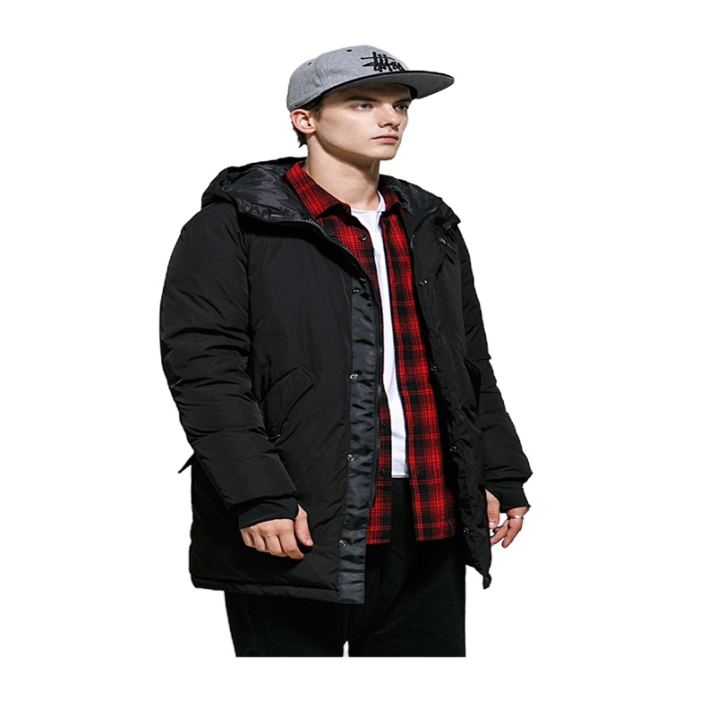 林克LK 羽绒服男秋冬外套立领连帽保暖纯色宽松商务休闲外套长款羽绒衣男士潮流百搭 单件价