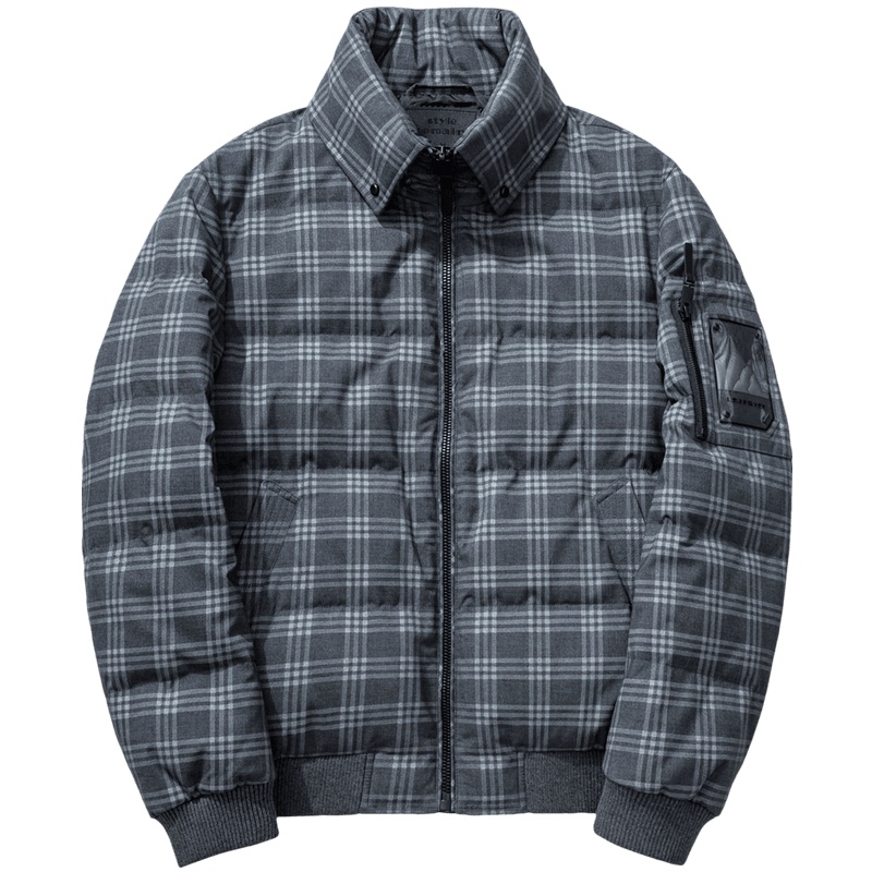 千纸鹤男士格子羽绒服2019冬季新款青年立领时尚保暖外套潮60127