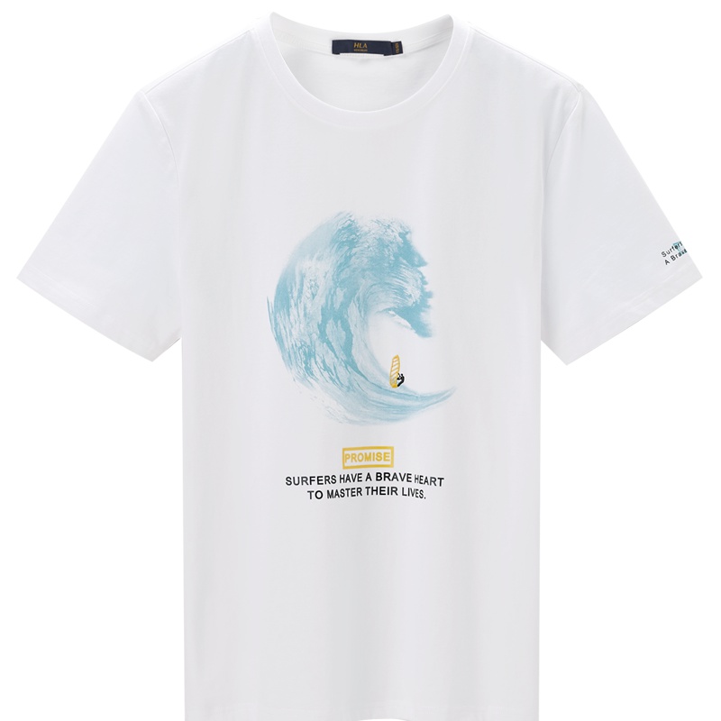 HLA海澜之家运动图案短袖T恤2019夏季经典圆领短T男