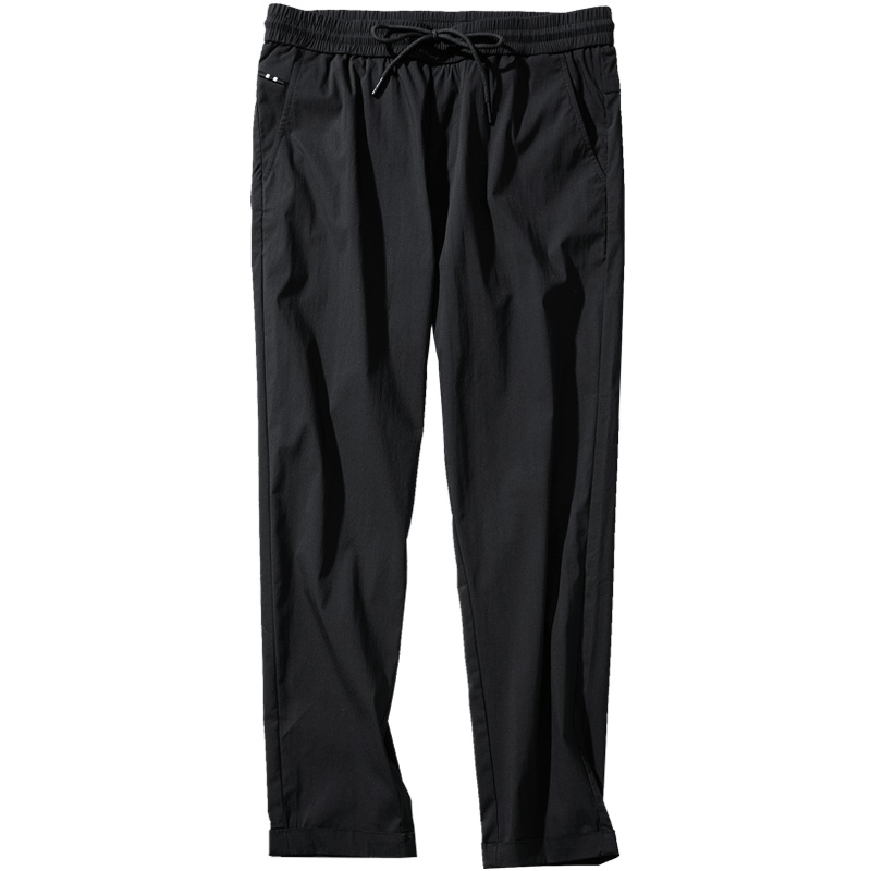 千纸鹤裤子男2019新款黑色休闲直筒翻脚口九分弹力运动裤男90115