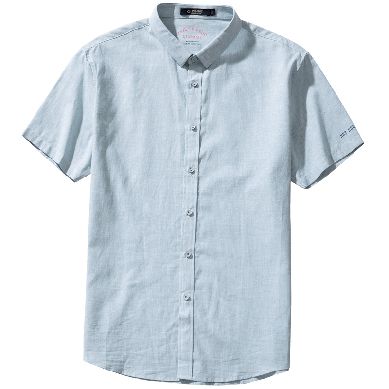 千纸鹤男士短袖棉麻条纹衬衫 2019年夏季休闲衬衣寸衫男10109