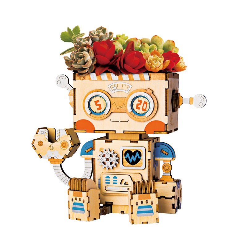 若态若来多肉花盆 diy手工制作木质拼插拼图创意桌面摆件模型玩具拼装花盆男生女生生日礼物 FT761艾小波