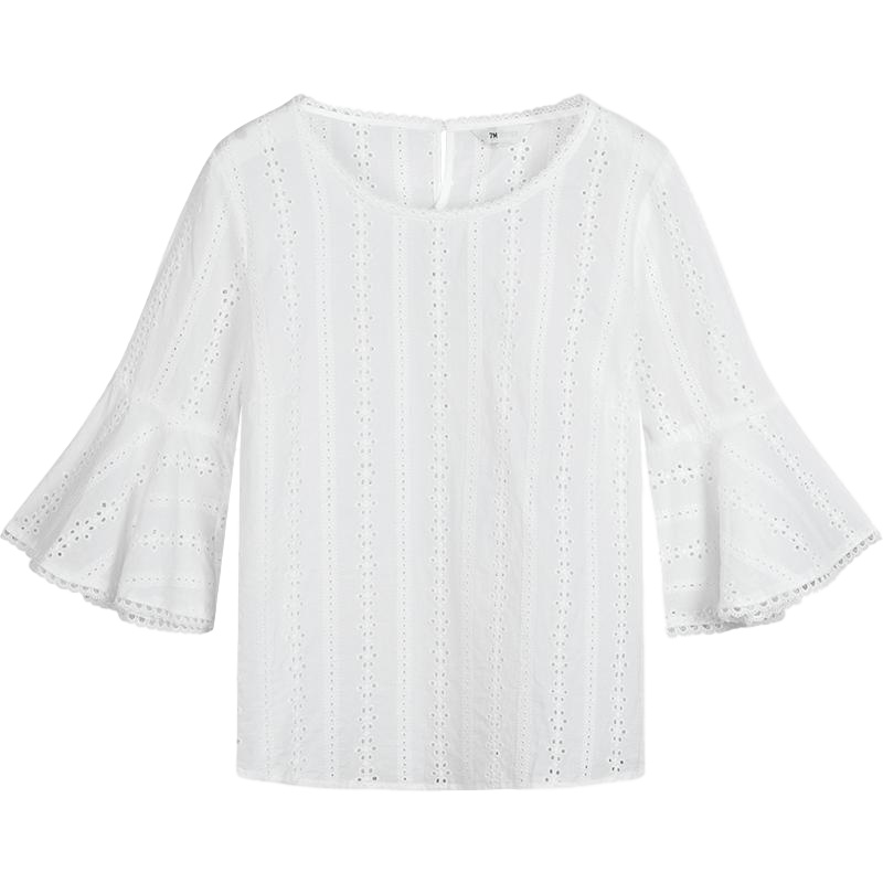 拉夏贝尔露锁骨衬衫心机女夏新款韩版学生百搭宽松荷叶袖小清新上衣潮_456 S 本白