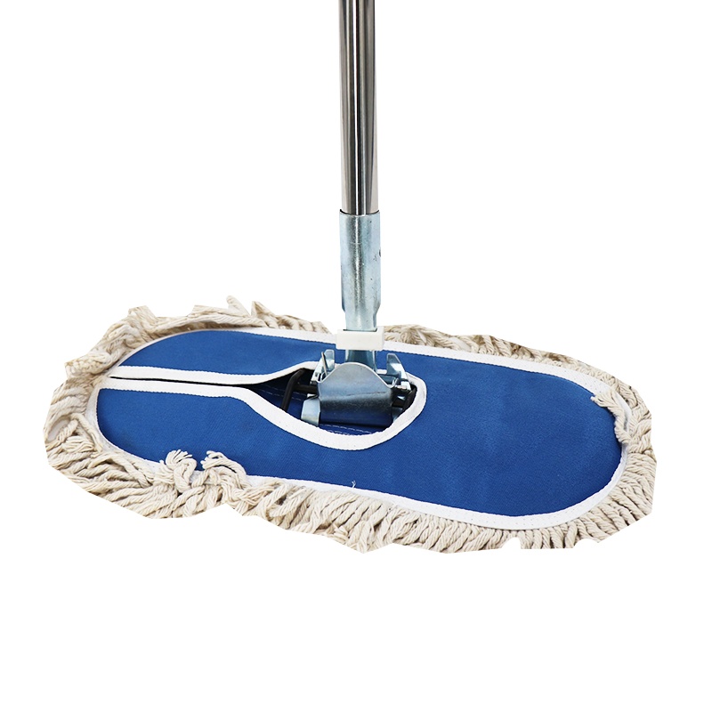 海斯迪克 HKQJ06 大堂尘推蓝白色 商场平板拖把 加厚粗线棉纱长拖把 厂区尘推 40cm带杆整套