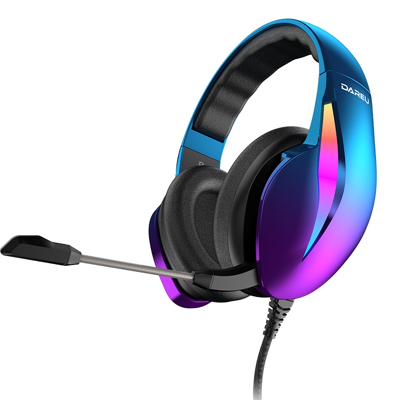 达尔优EH726耳机头戴式手游音乐通用笔记本台式电脑电竞吃鸡耳麦吃鸡绝地求生重低音7.1声道降噪USB极光紫