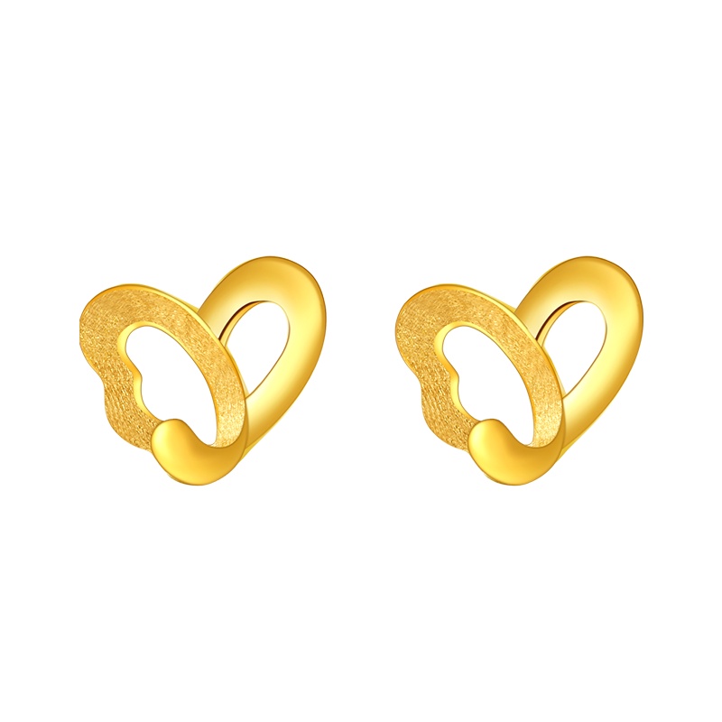 鑫万福 足金999耳钉黄金素金耳饰 可爱甜蜜桃心简单易搭配