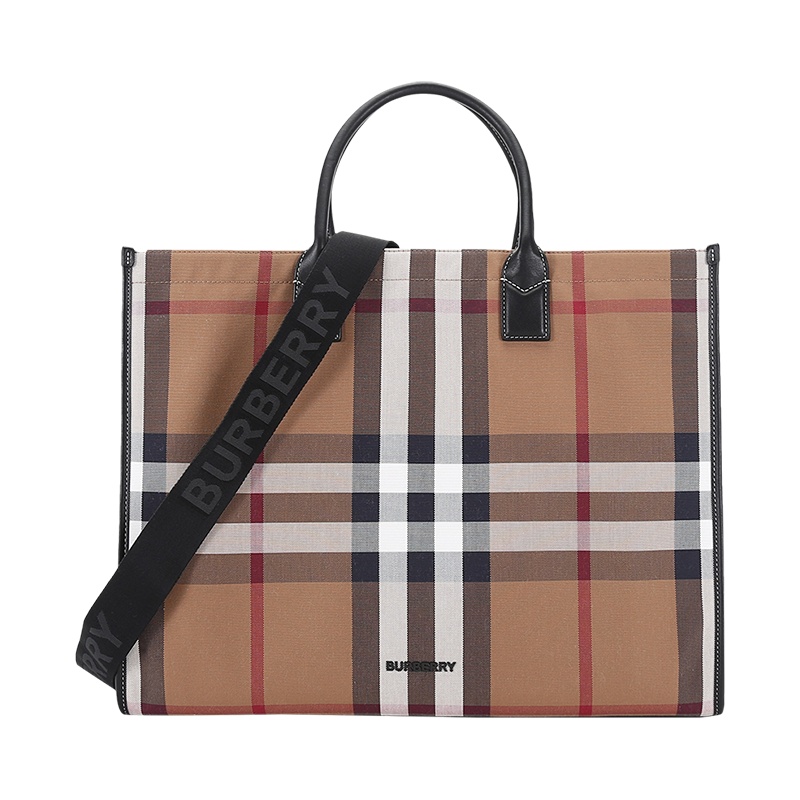 博柏利 BURBERRY 男女同款 织物配皮手提单肩斜挎包托特包80418941
