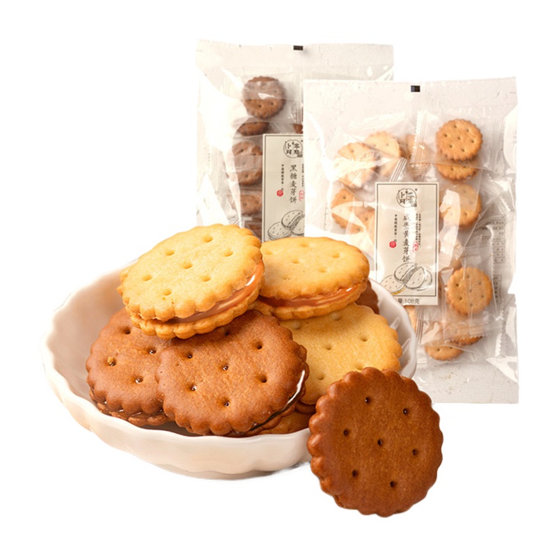 卜珂零点 黑糖麦芽饼干108g (约16小包)日式小圆饼夹心饼干网红零食休闲